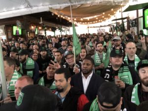 The crowd waiting for the Austin FC announcement.