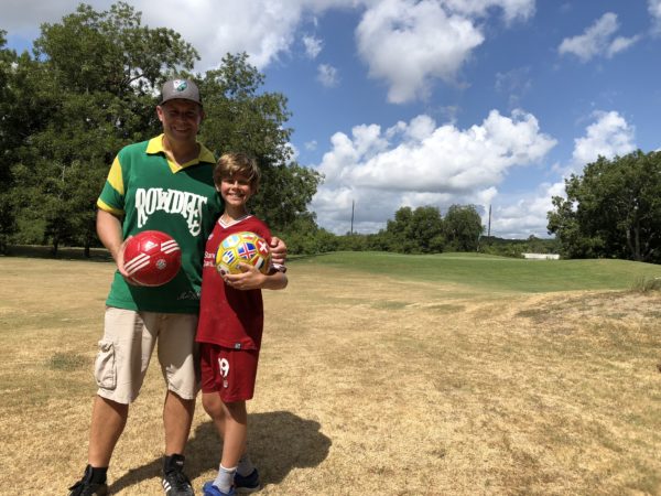 Shawn and Jack Collins playing footgolf