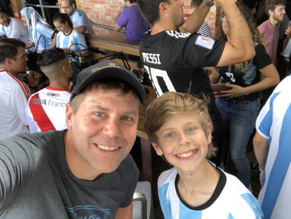 Shawn and Jack watching the Argentina vs France match in the 2018 World Cup